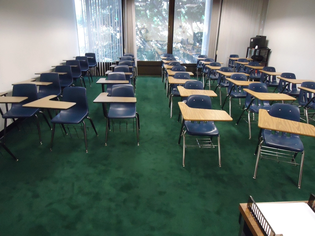 Empty classroom with desks